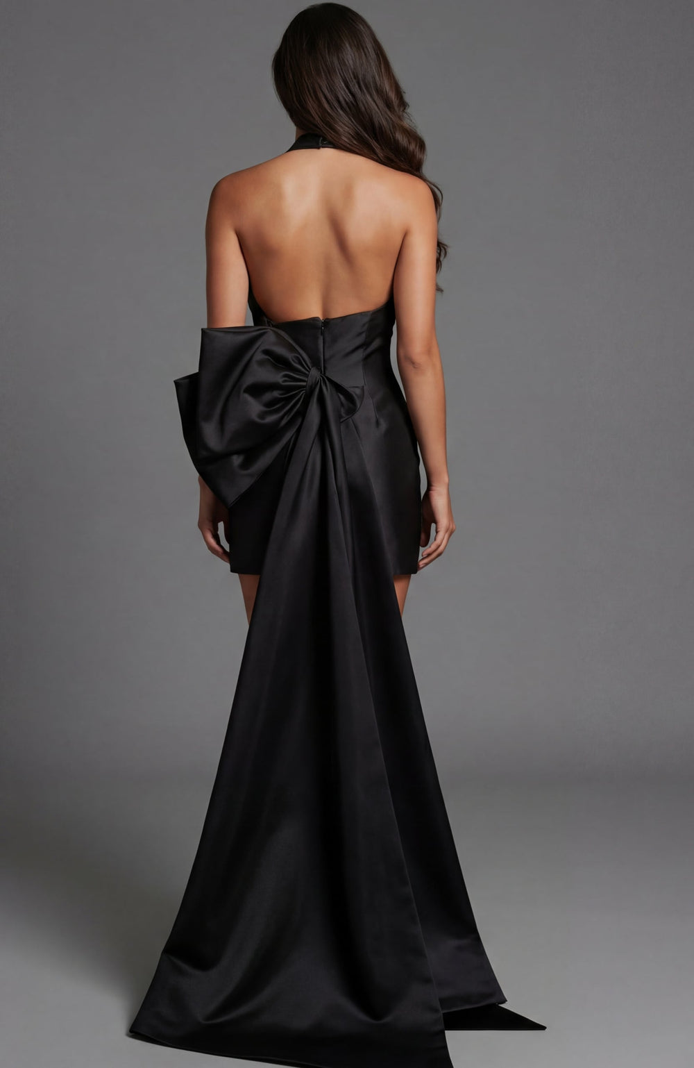 Jovani 47830 Halter Neck Open Back Bow Mini Dress view 2