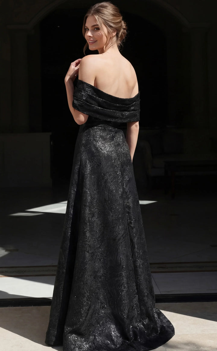 Jovani 48455 Brocade Off Shoulder A Line Gown - FOSTANI.com