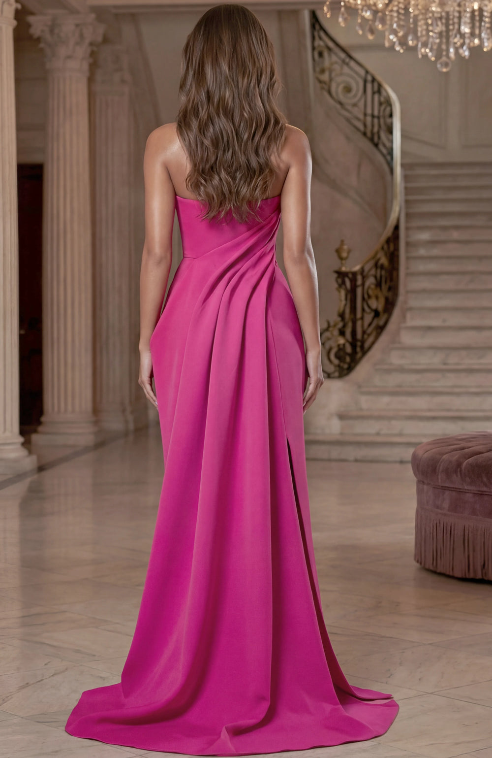Jovani 49361 Strapless Draped Satin Gown With Sculpted Waist - FOSTANI.com