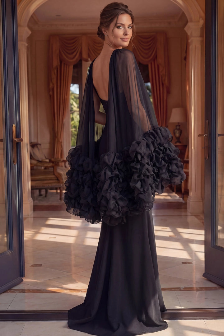 Jovani 49448 Cutout Cape Sleeve Gown With Ruffle Cuffs - FOSTANI.com