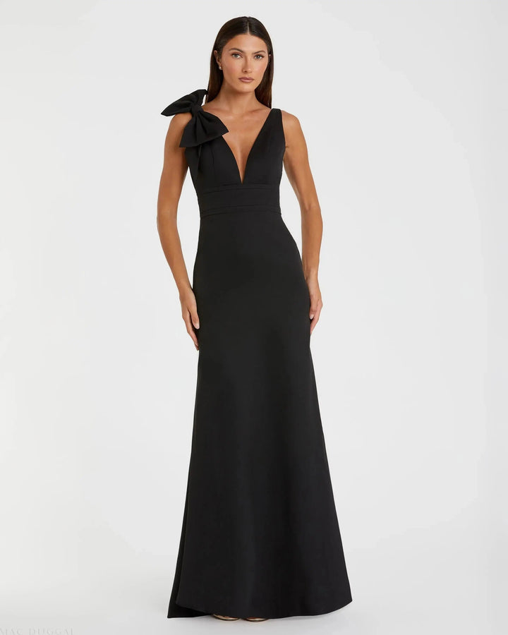 Mac Duggal 49454 Black Sleeveless V Neck Bow Detail Mermaid Gown