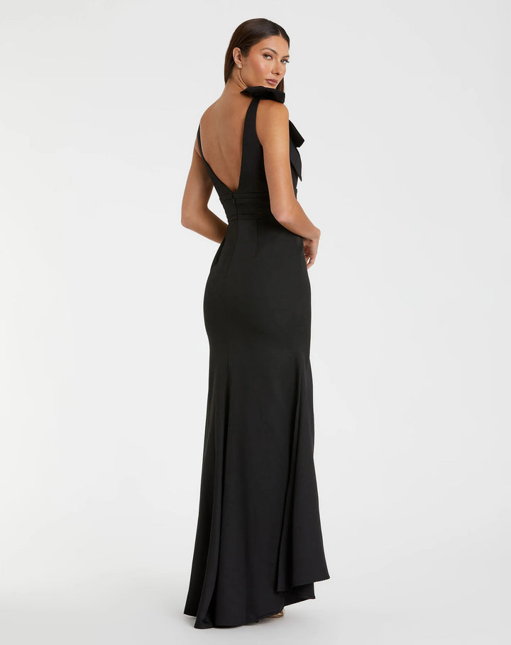 Mac Duggal 49454 Black Sleeveless V Neck Bow Detail Mermaid Gown
