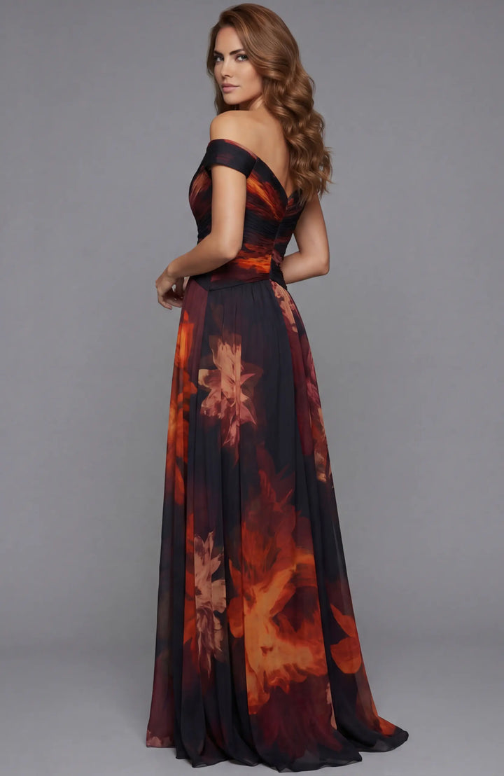 Jovani 49473 off-the-shoulder floral print A-line gown view 2