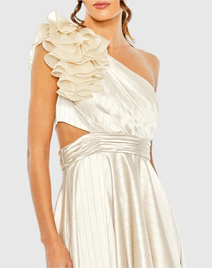Mac Duggal 49523 Ruffled One Shoulder Cut Out Hi-Low Gown