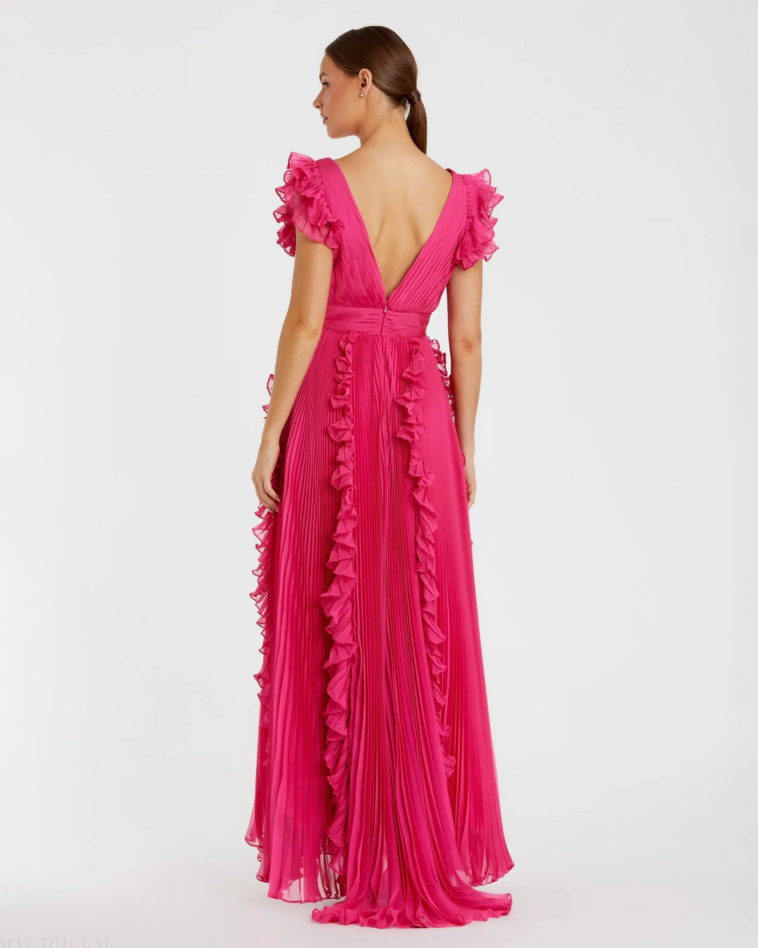 Mac Duggal 49539 Pleated Ruffle Cap Sleeve Flowy A Line Gown