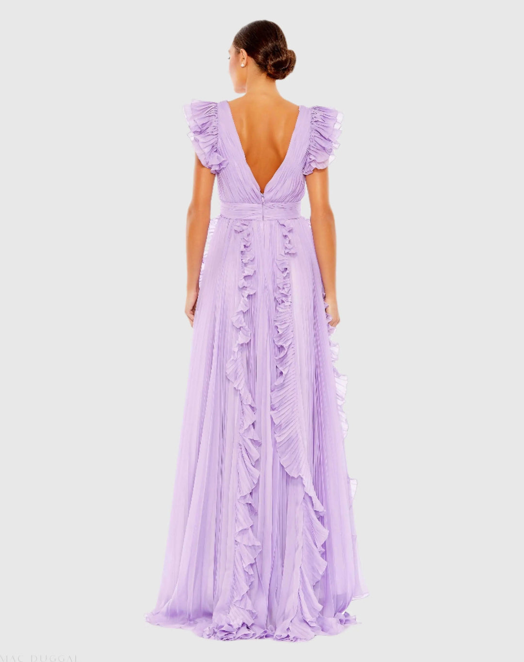 Mac Duggal 49539 Pleated Ruffle Cap Sleeve Flowy A Line Gown
