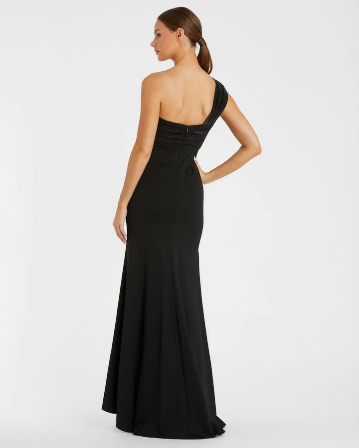 Mac Duggal 49547 Black One Shoulder Draped Trumpet Gown