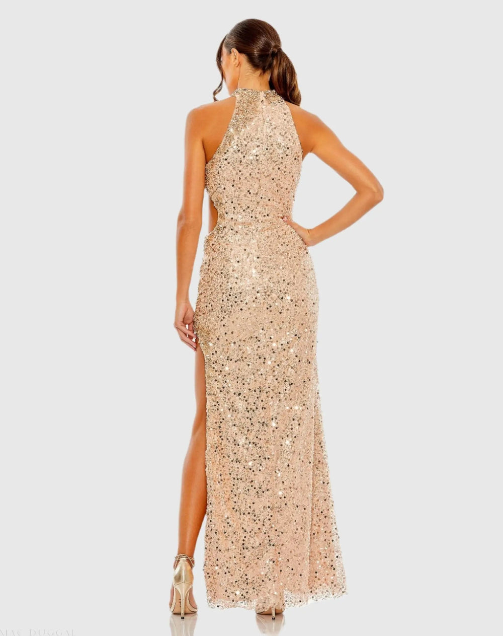 Mac Duggal 49679 Side Cut Out High Neck Sequin Gown