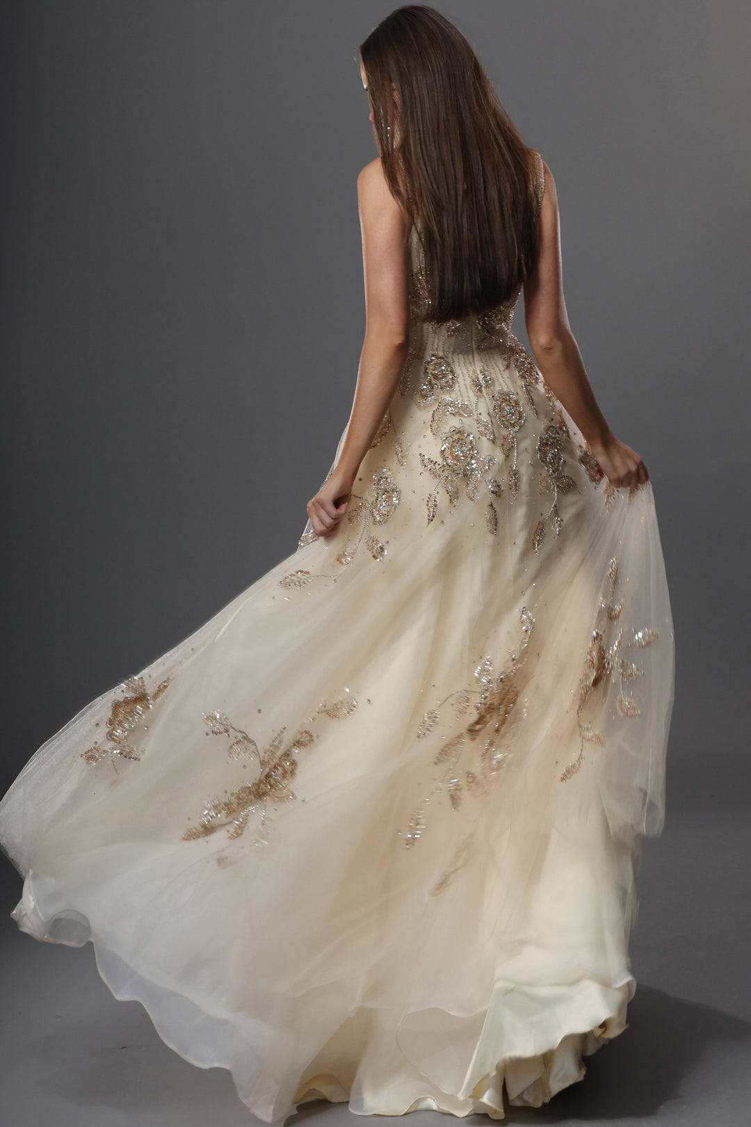 Jovani 49697 Sequin Floral A Line Long Dress