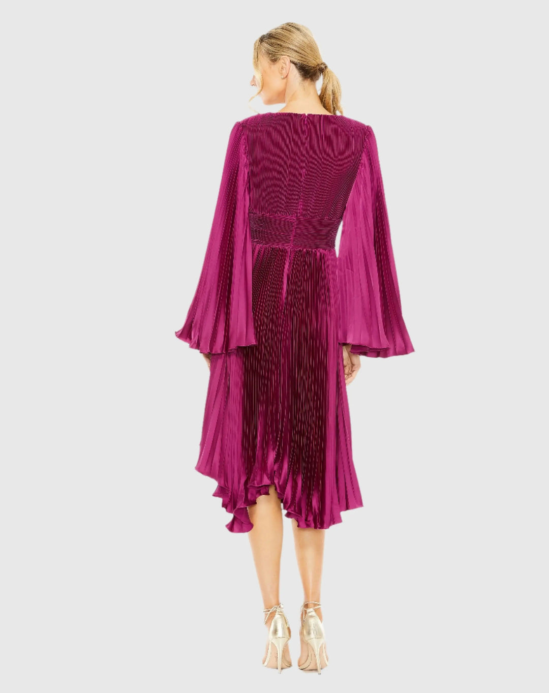 Mac Duggal 49717 Long Flare Sleeve Pleated Dress