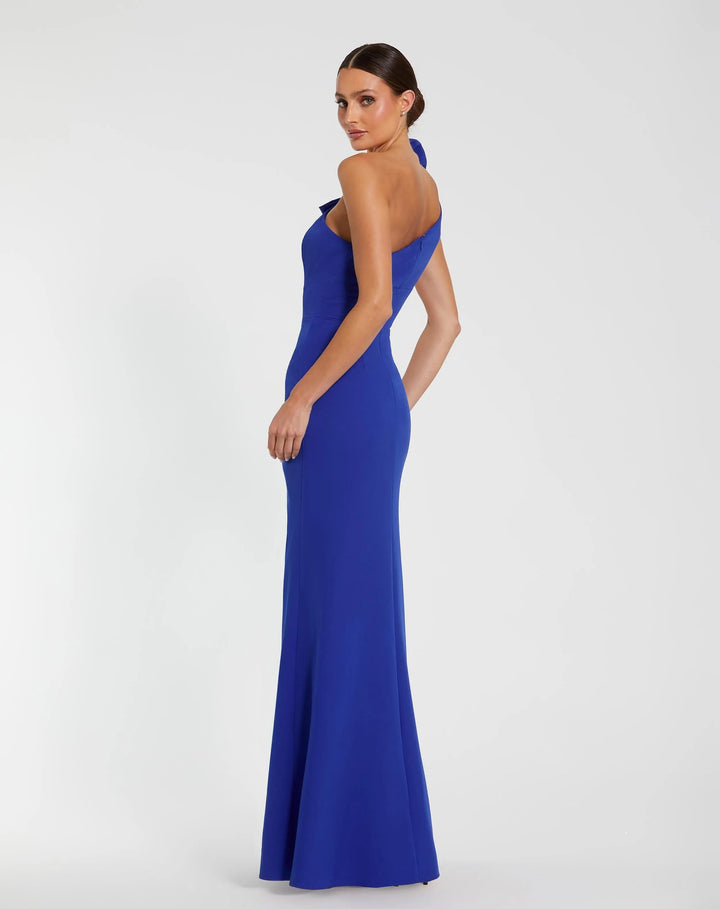 Mac Duggal PERFECT Black Crepe One Shoulder Fitted Evening Gown With Bow