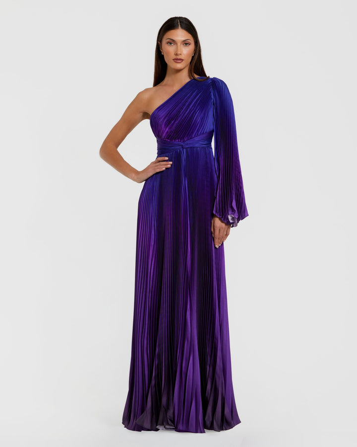 Mac Duggal 49903 One Shoulder Ombre Long Flare Sleeve Gown