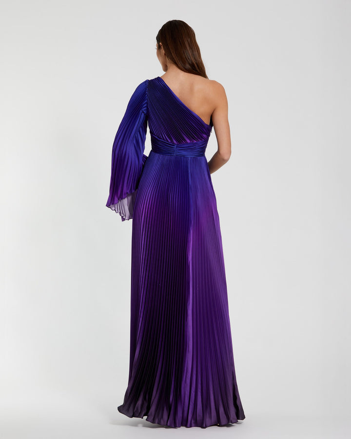 Mac Duggal 49903 One Shoulder Ombre Long Flare Sleeve Gown