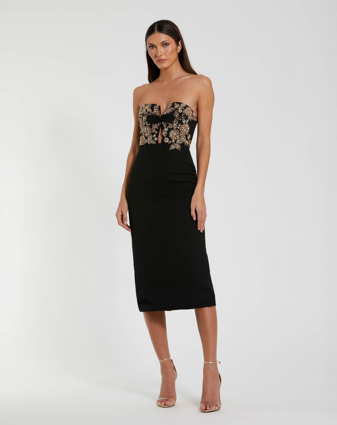 Mac Duggal 49928 Rhinestone Embellished Strapless Midi Dress