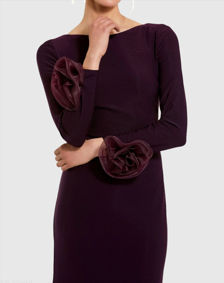 Mac Duggal 49949 Long Sleeve Fitted Jersey Gown With 3D Flowers