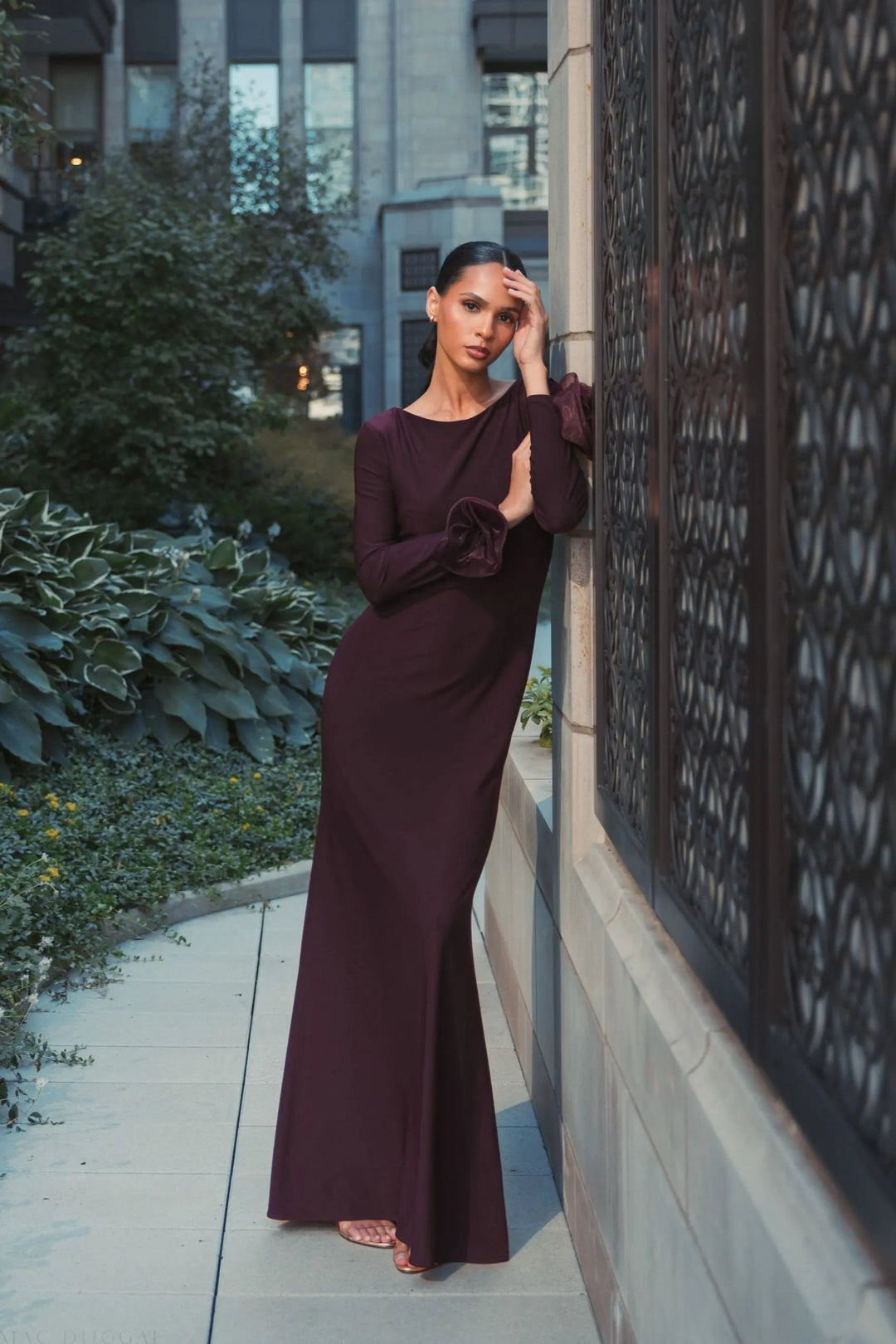 Mac Duggal 49949 Long Sleeve Fitted Jersey Gown With 3D Flowers
