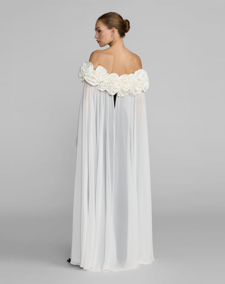Mac Duggal 50041 Black Off The Shoulder Crepe Gown With Chiffon Cape