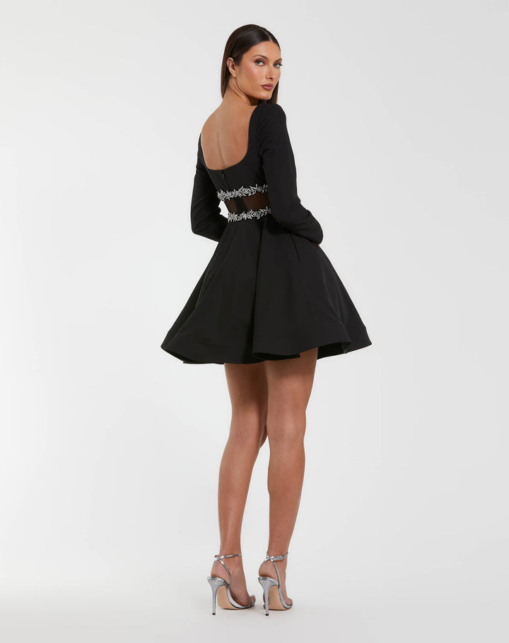 Mac Duggal 50047 Black Long Sleeve Crepe Mini Dress With Jewel Detail