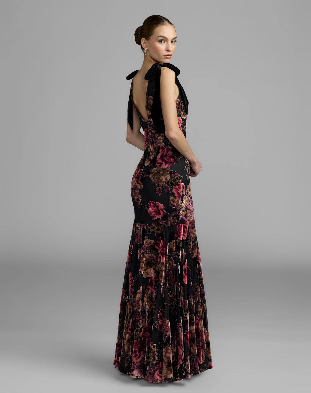 Mac Duggal 50175 Floral Velvet Mermaid Gown With Bows