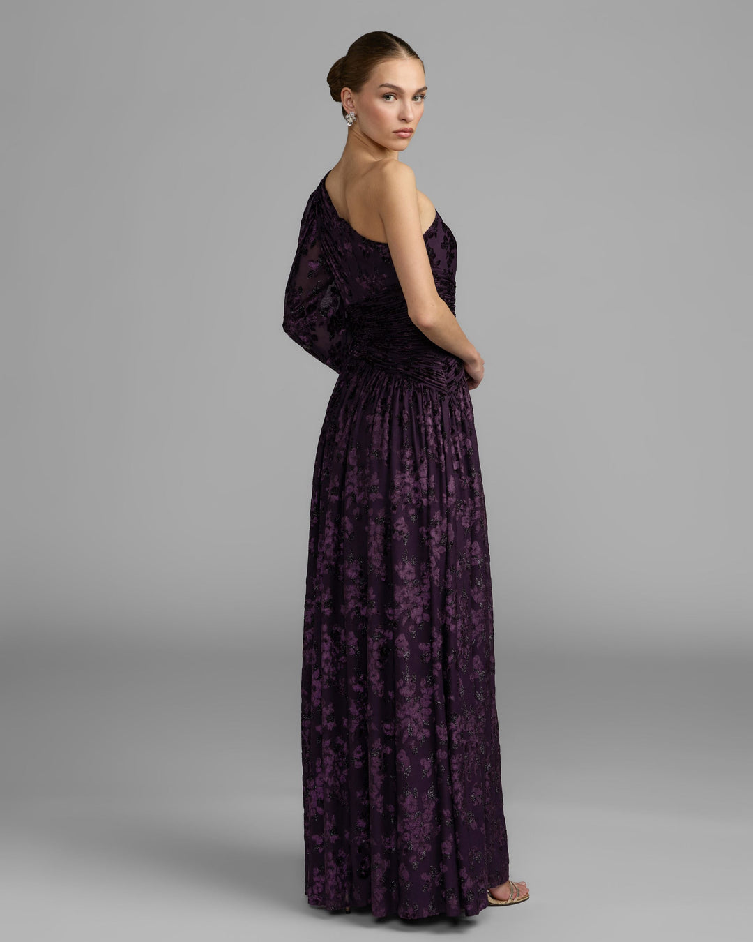 Mac Duggal 50179 Deep One Shoulder Long Sleeve Burnout Velvet Gown