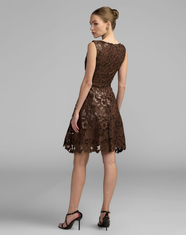 Mac Duggal 50188 Floral Embroidered Leather Mini Dress