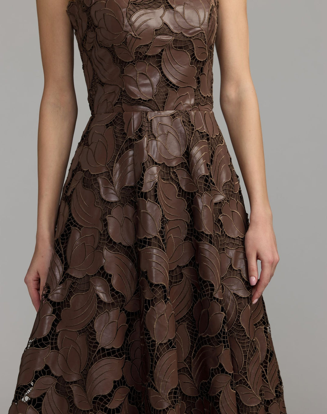 Mac Duggal 50190 Strapless Floral Leather A-Line Midi Dress