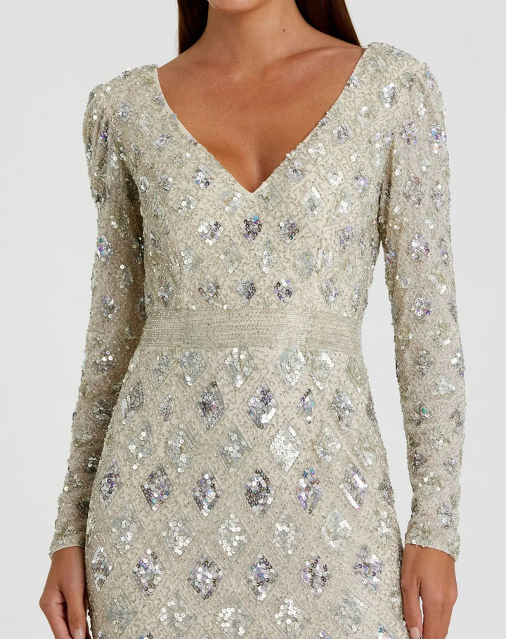 Mac Duggal 5021 Geometric Embellished Evening Gown
