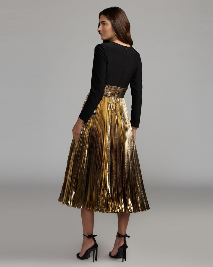 Mac Duggal 50213 Long Sleeve Pleated Midi Dress