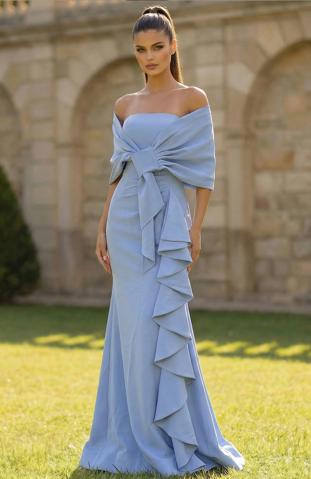 Jovani 50270 Off Shoulder Gown With Draped Wrap Detail - FOSTANI.com