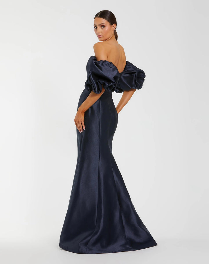 Mac Duggal 9950677P Navy Sweetheart Off The Shoulder Puff Sleeve Gown