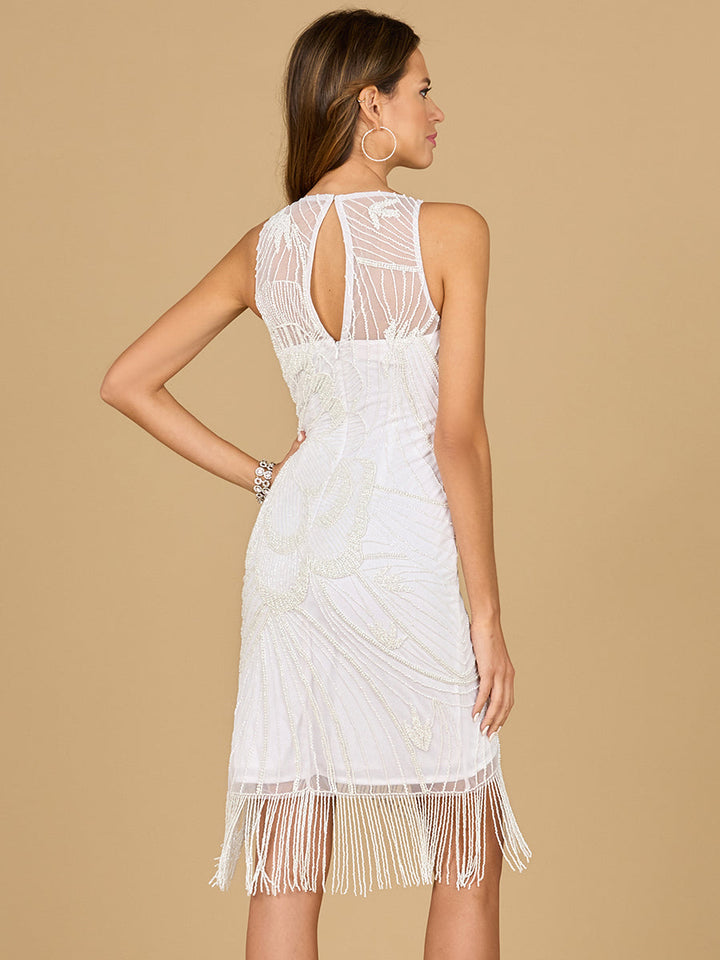 Illusion Neck, Fringe Bridal Short Dress - FOSTANI