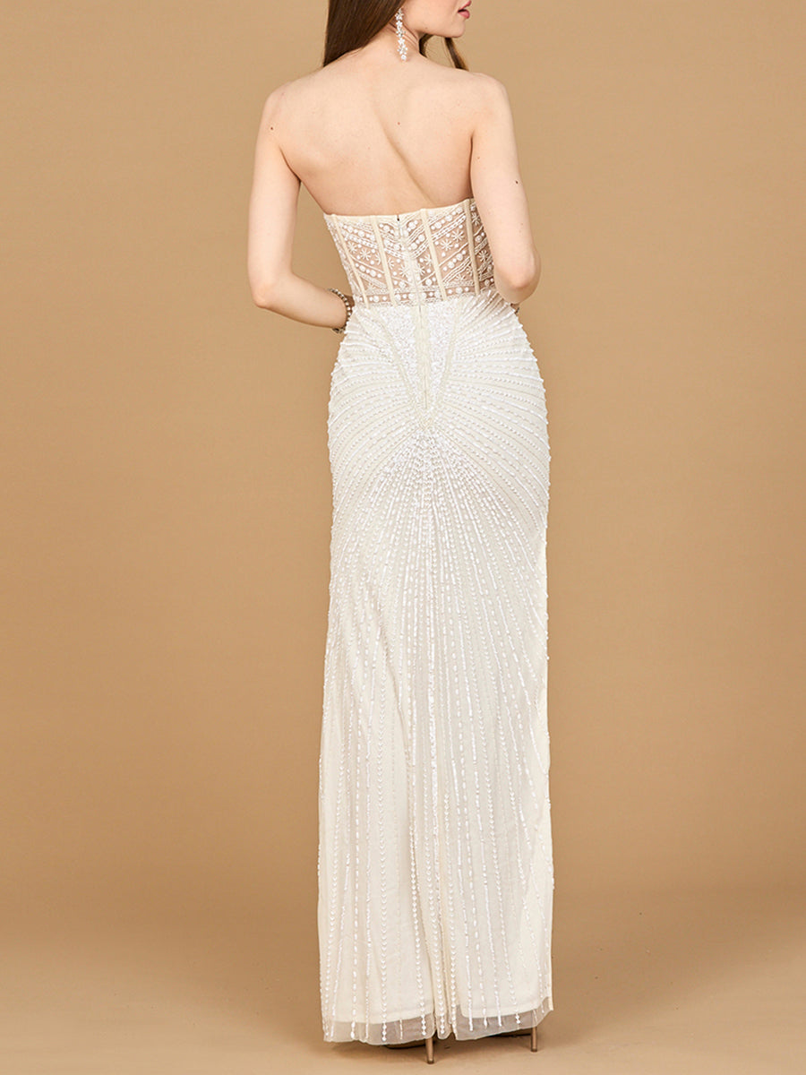 Lara 51189 - Embellished Strapless Gown with Slit - FOSTANI.com