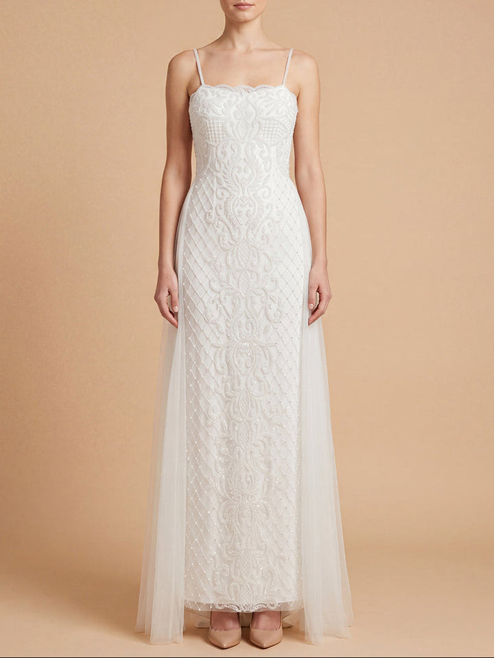 Lara 51224 Beaded Spaghetti Strap Sheath Gown