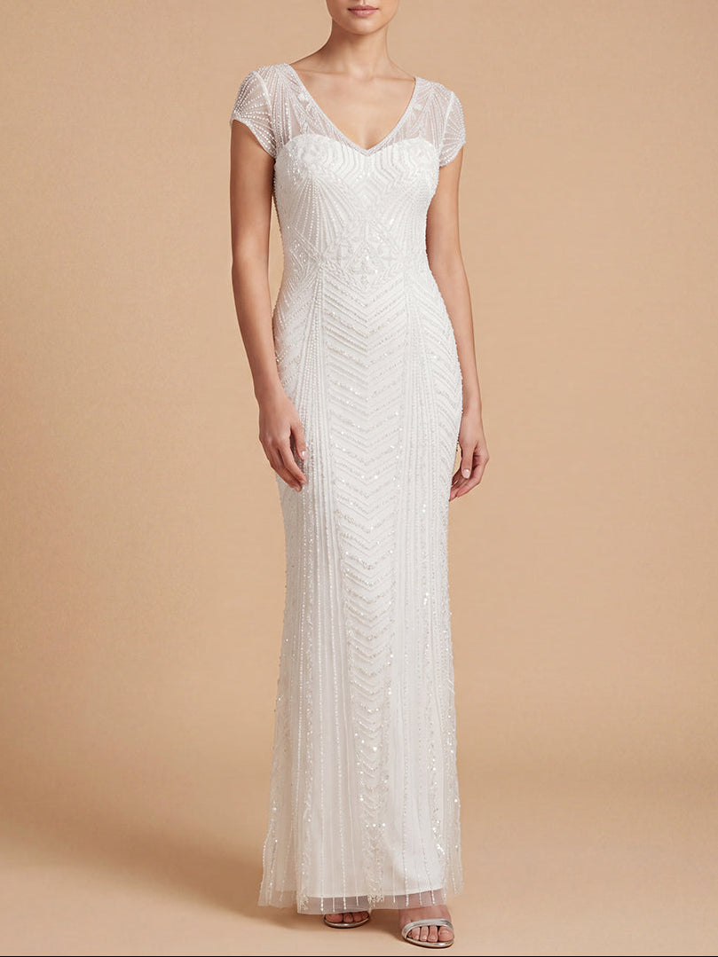 Lara 51225 Beaded Cap Sleeve Sheath Gown