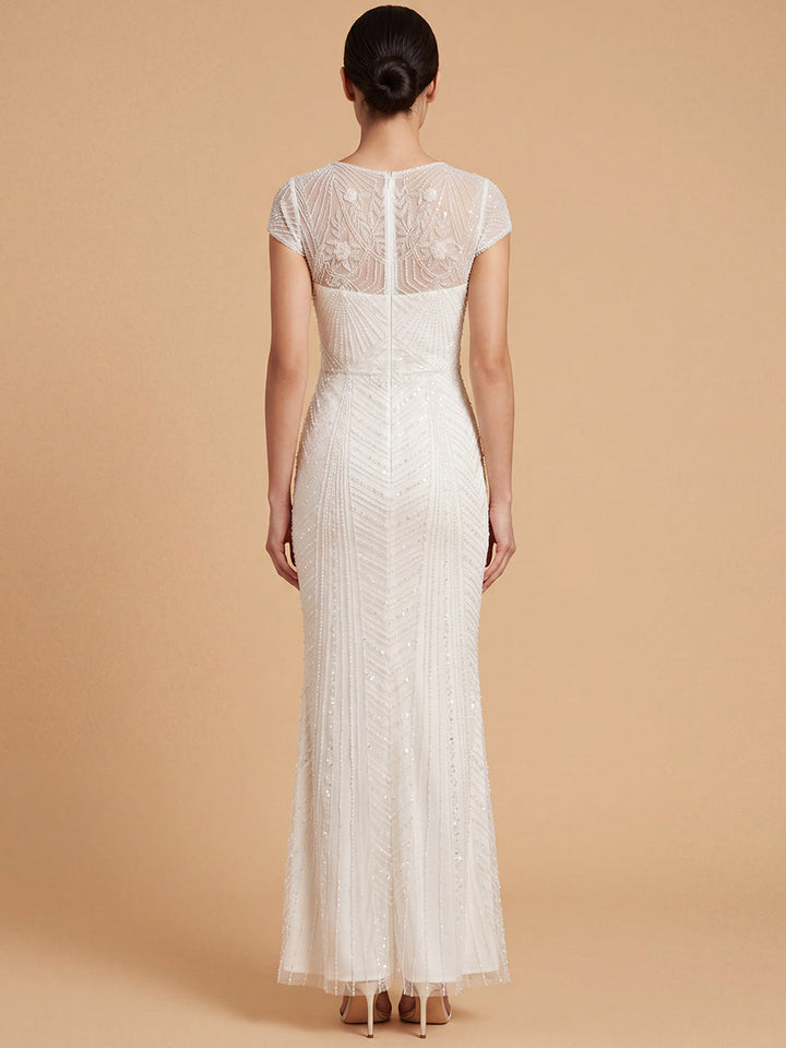 Lara 51225 Beaded Cap Sleeve Sheath Gown