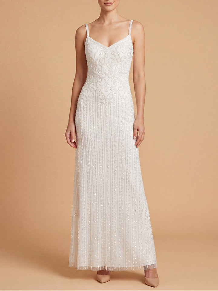 Lara 51226 Beaded Spaghetti Strap Sheath Gown