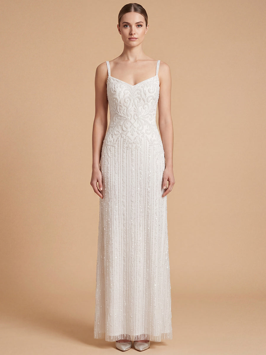 Lara 51226 Beaded Spaghetti Strap Sheath Gown