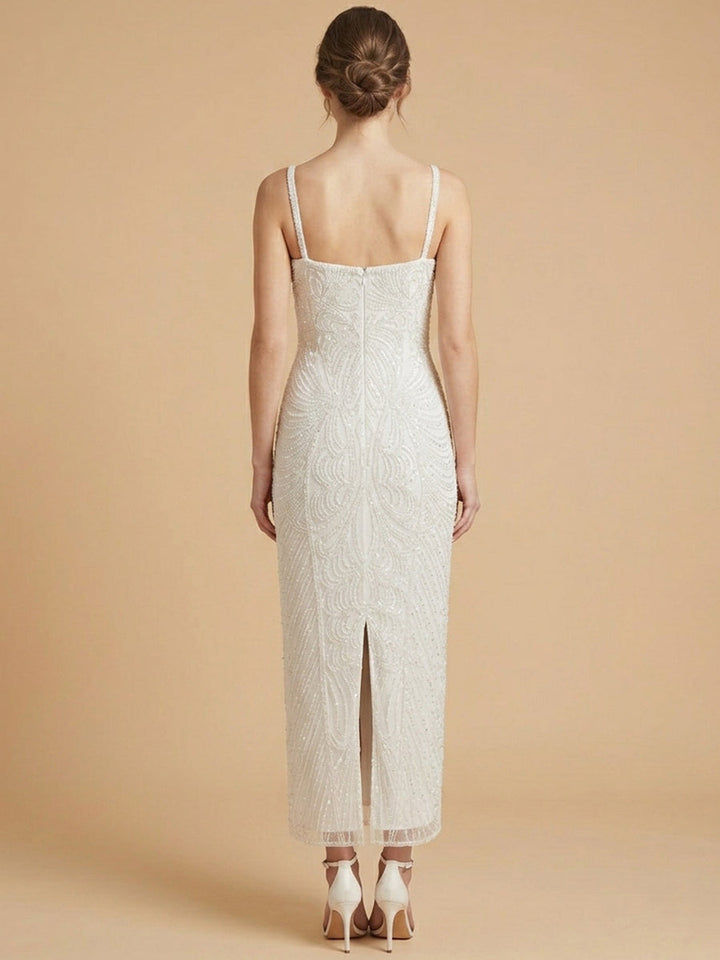 Lara 51231 Beaded Midi Dress with Spaghetti Straps