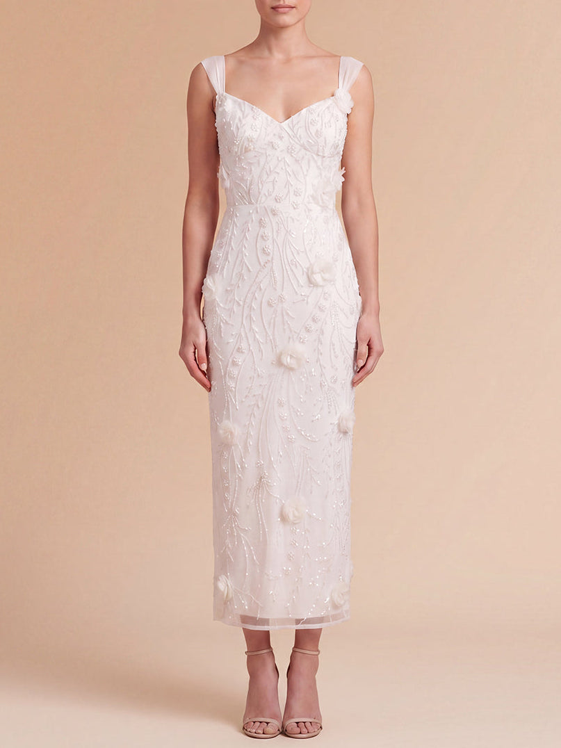 Lara 51232 Beaded Midi Dress with 3-D Florals