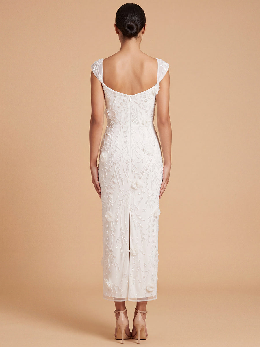 Lara 51232 Beaded Midi Dress with 3-D Florals