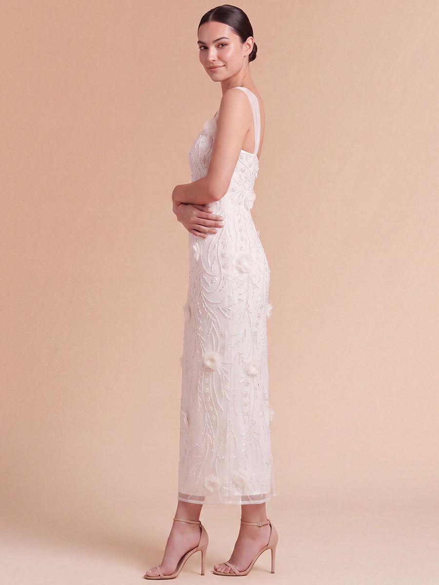 Lara 51232 Beaded Midi Dress with 3-D Florals