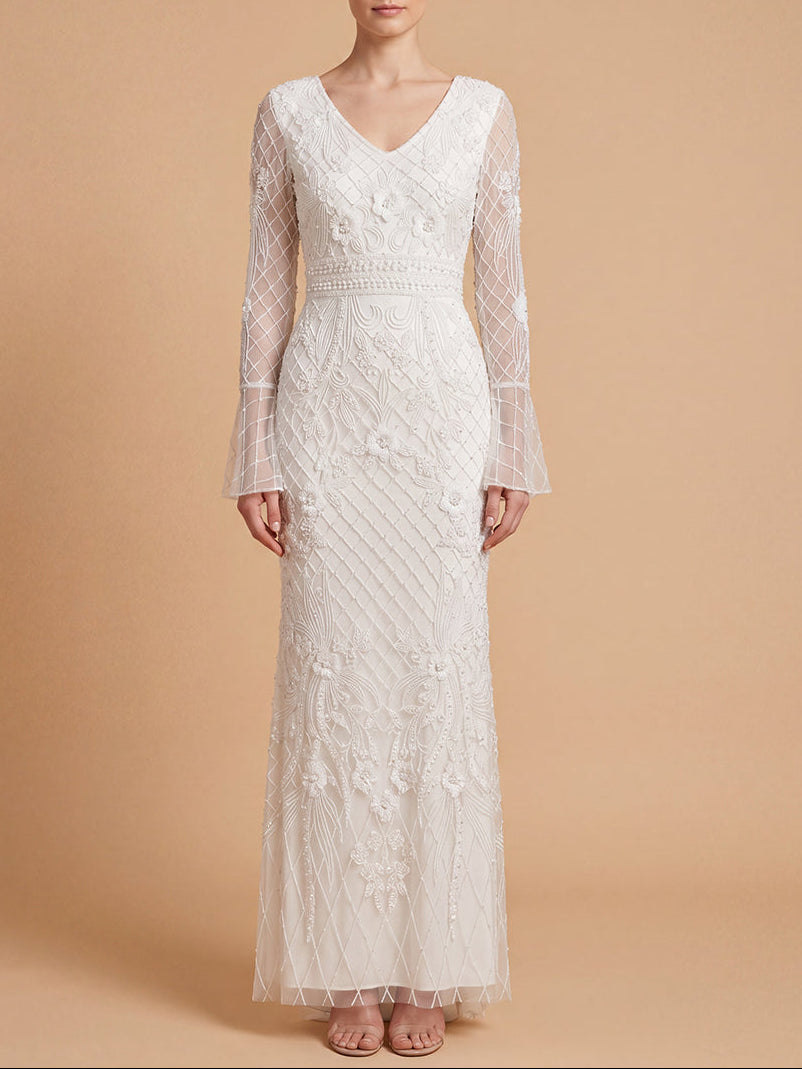 Lara 51239 Bridal Long Sleeve Beaded Gown