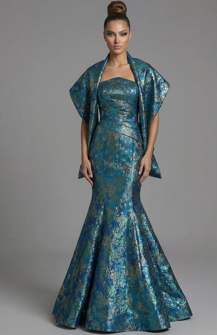 Jovani 51634 Strapless Metallic Brocade Mermaid Gown - FOSTANI.com