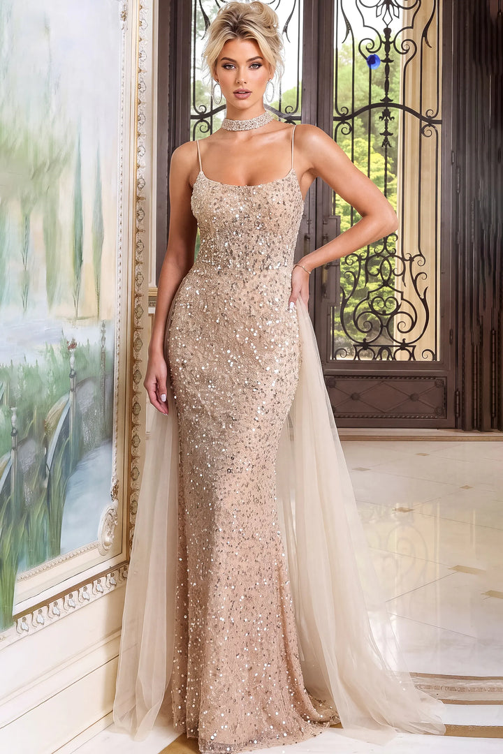 Jovani 52196 spaghetti strap sequin column gown view 3