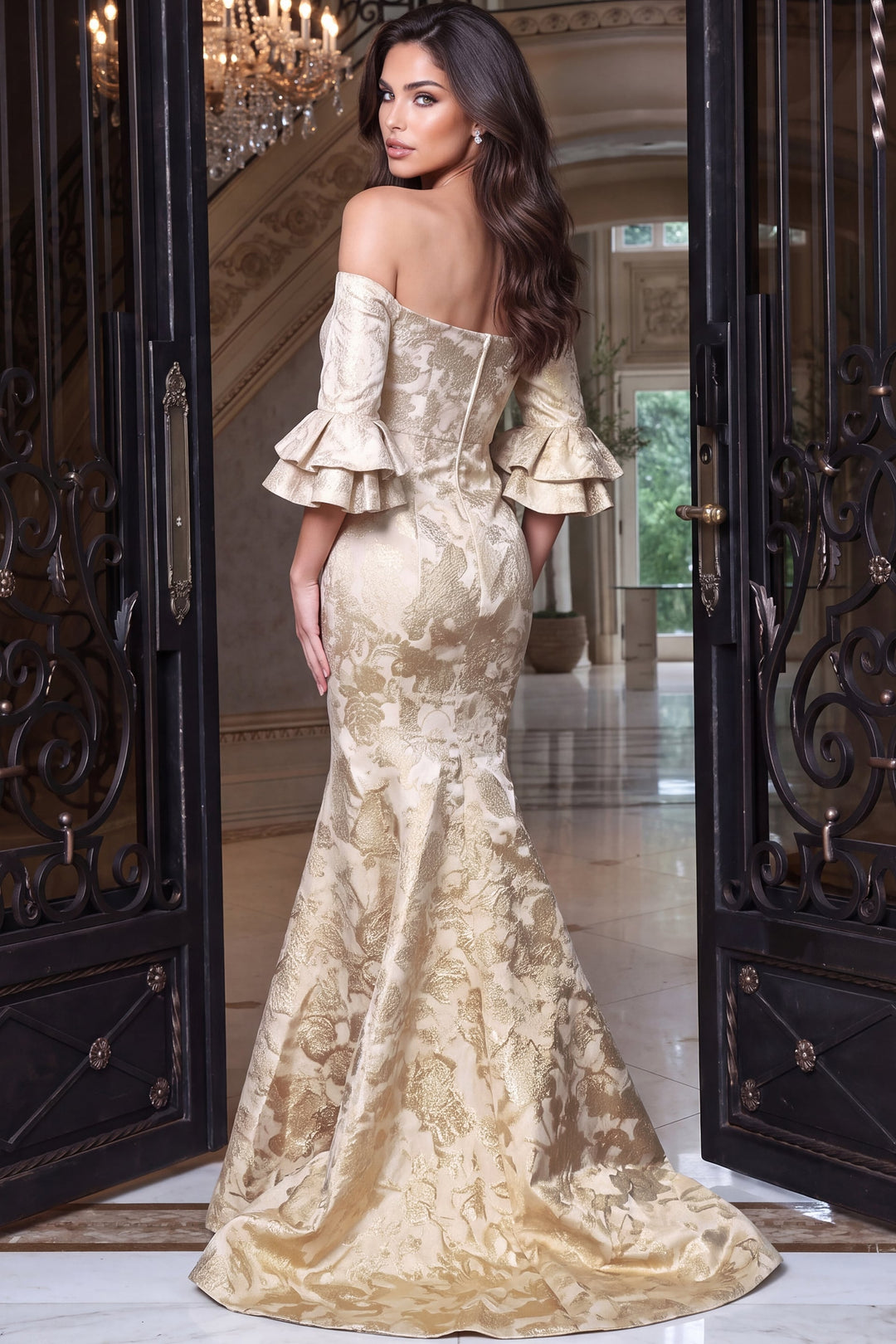 Jovani 52823 jacquard mermaid evening gown - alternate view