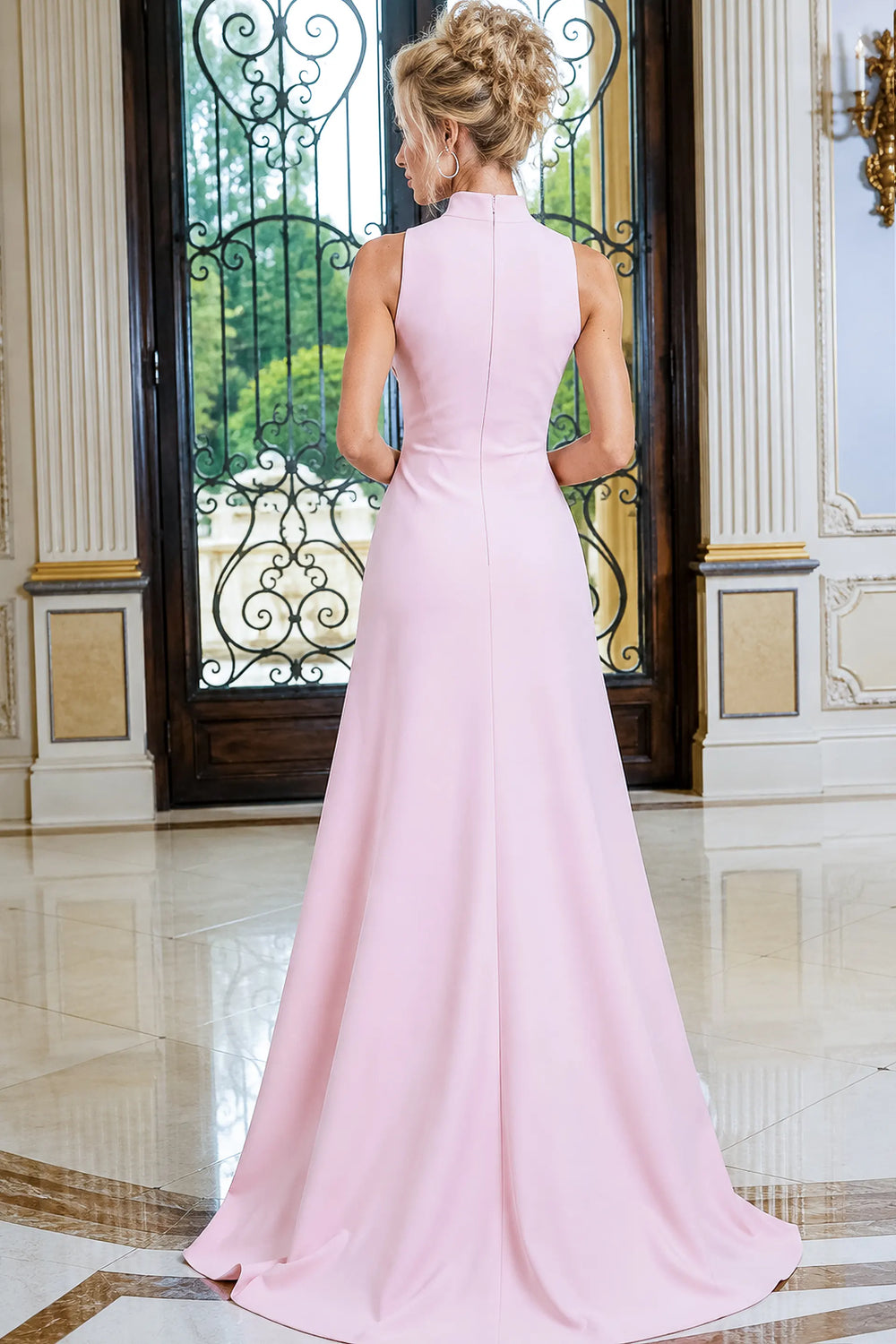 Jovani 53166 mock neck column jumpsuit back view