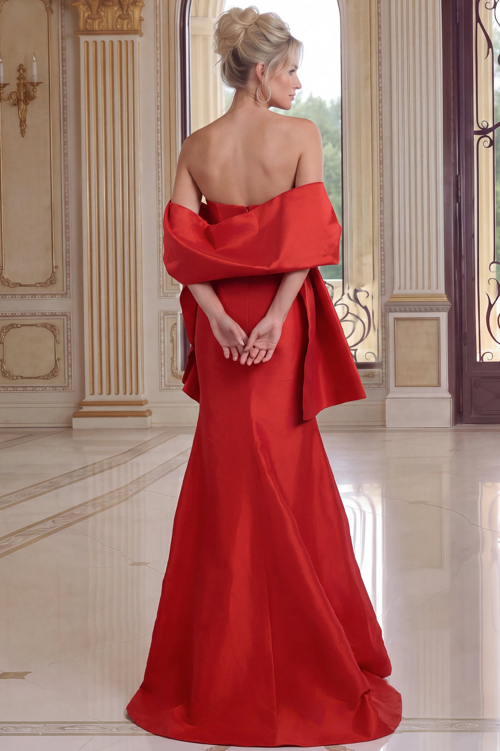 Jovani 53285 Red Strapless Side Ruffle Mermaid Gown Detail - FOSTANI.com