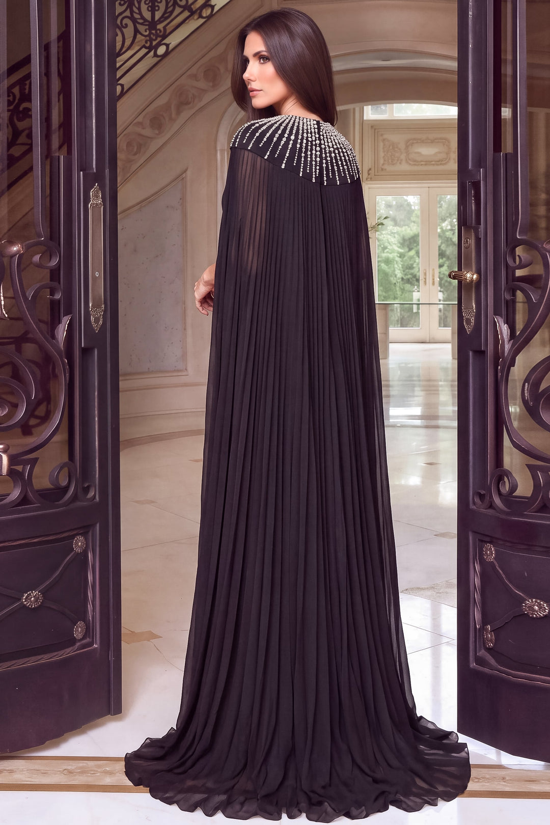 Jovani 53893 Black Beaded Column Evening Gown Back - FOSTANI.com