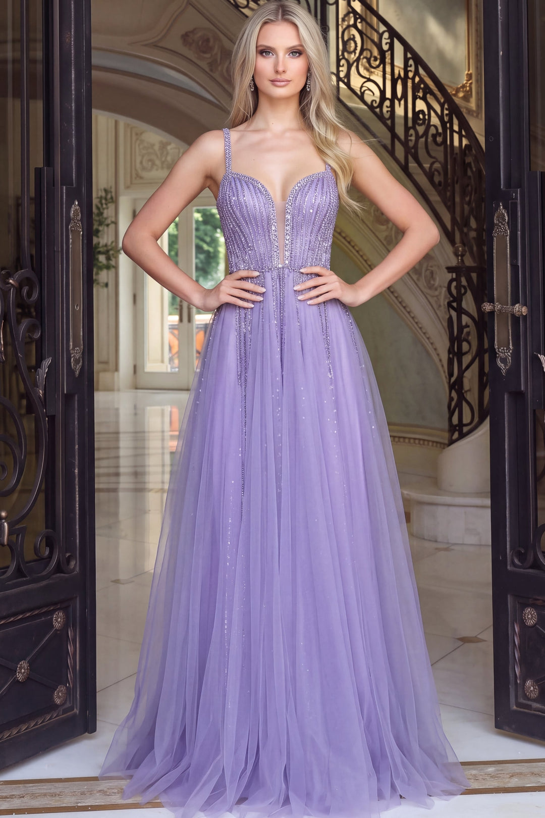 Jovani 54821 Sweetheart Beaded Corset A-Line Ball Gown front view
