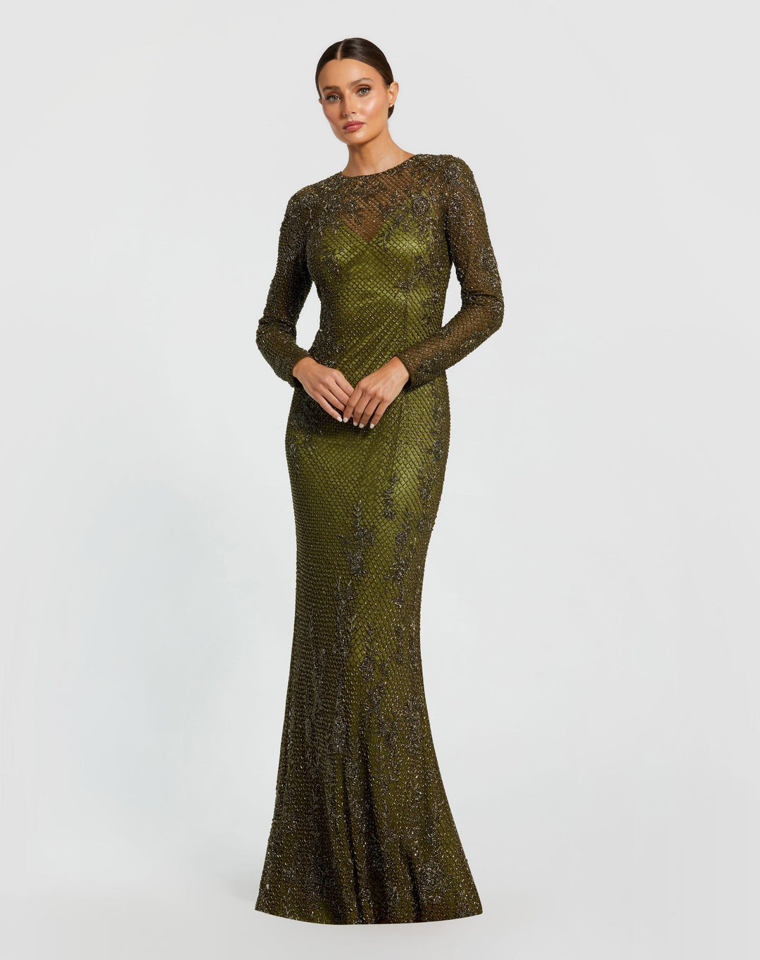 Mac Duggal 5504 Long Sleeve Beaded Evening Dress